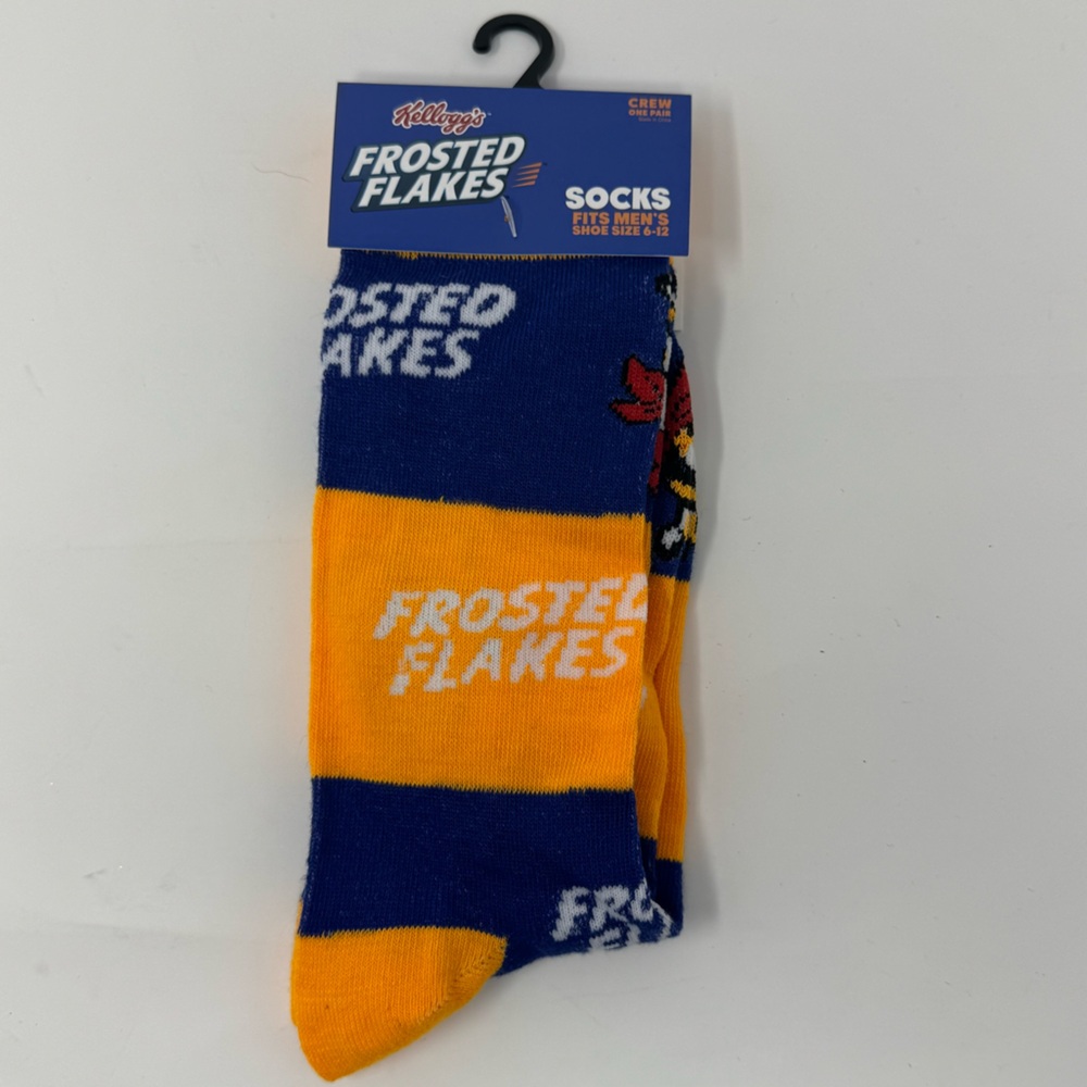 Men’s Novelty Frosted Flakes Themed Crew Socks - Blue, Orange, White